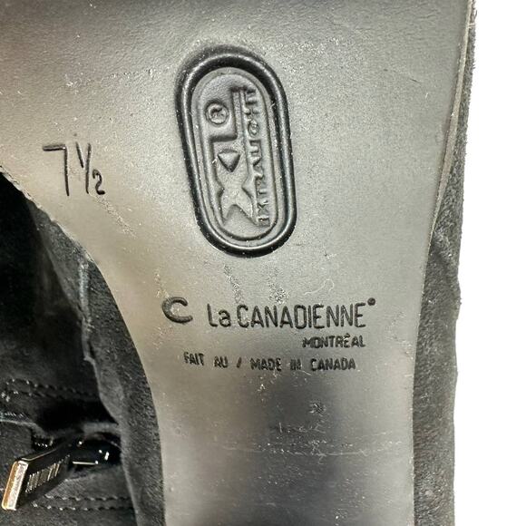 La Canadienne NWOB Mila Waterproof Suede Bootie Dual Side Zip Black Size 7.5M - Picture 9 of 10